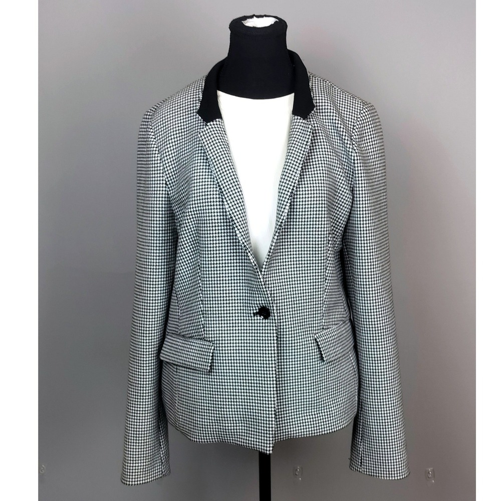 Banana Republic Houndstooth Single Button Blazer Women 12 Black White Tailoredโ